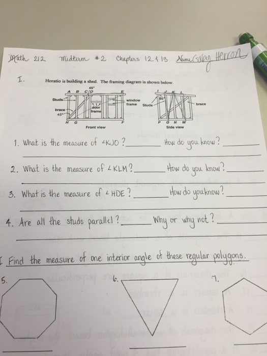 Solved Horatio is building a shed. The framing diagram is