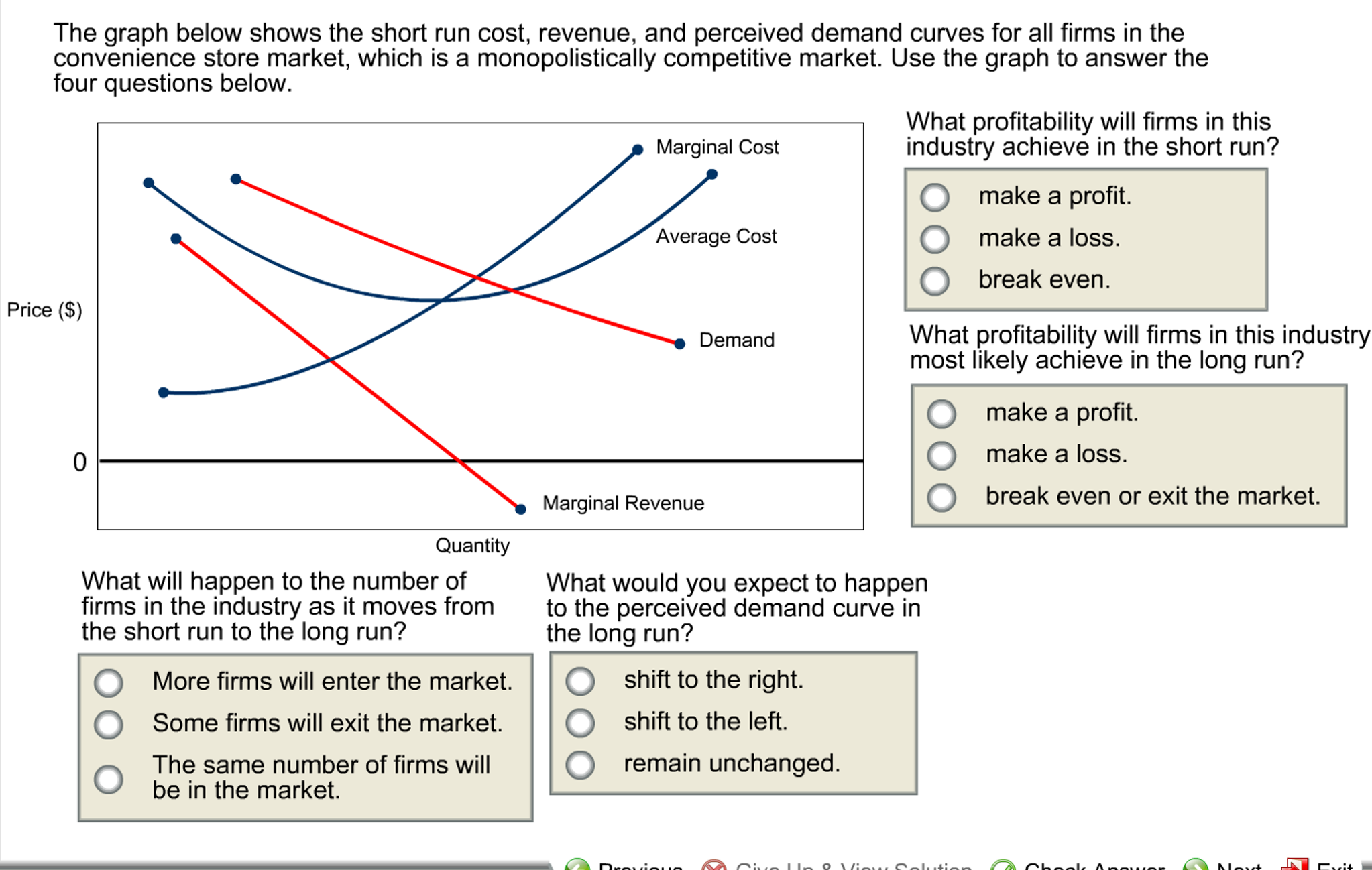 Solved The graph below shows the short run cost, revenue,