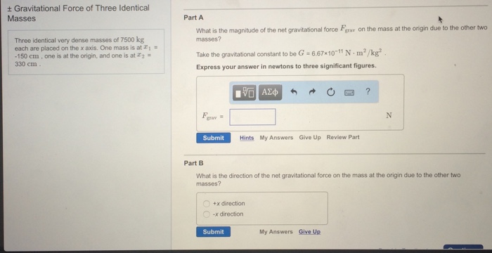 solved-three-identical-very-dense-masses-of-7500-kg-each-are-chegg