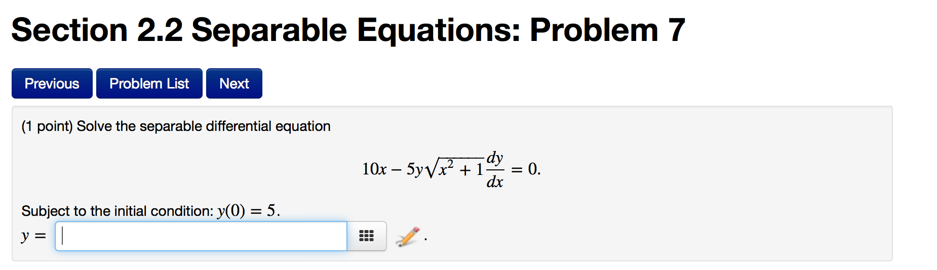 Solved 1 Point Solve The Separable Differential Equation