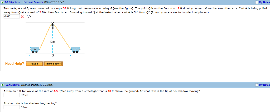 Solved Two carts, A and B, are connected by a rope 39 ft | Chegg.com