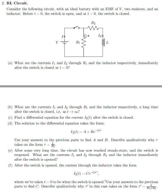 Solved 2 Rl Circuit Consider The Following Circuit With An Chegg Solved 2 Rl Circuit Consider The Following Circuit With An Chegg