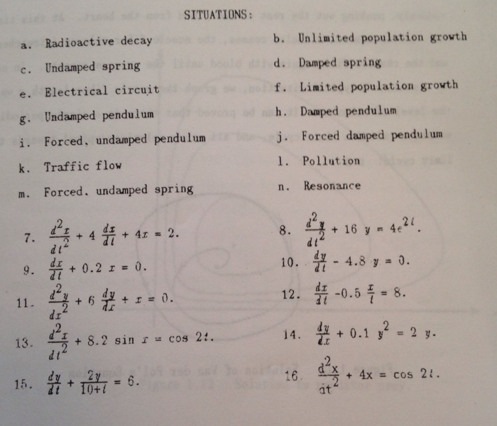 Solved Match the situations to the equations and explain how | Chegg.com
