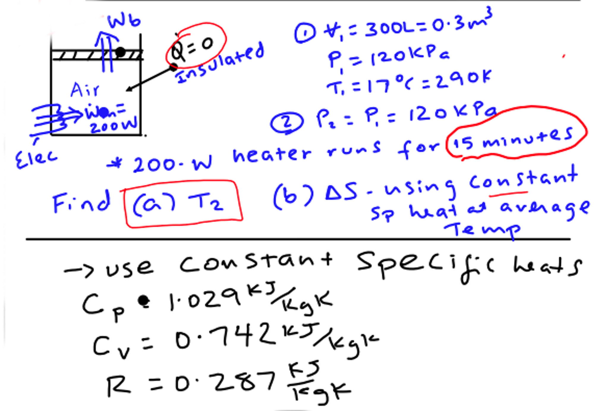 Solved Use Constant Specific Heats C_p = 1.029 KJ/kgk C_v | Chegg.com