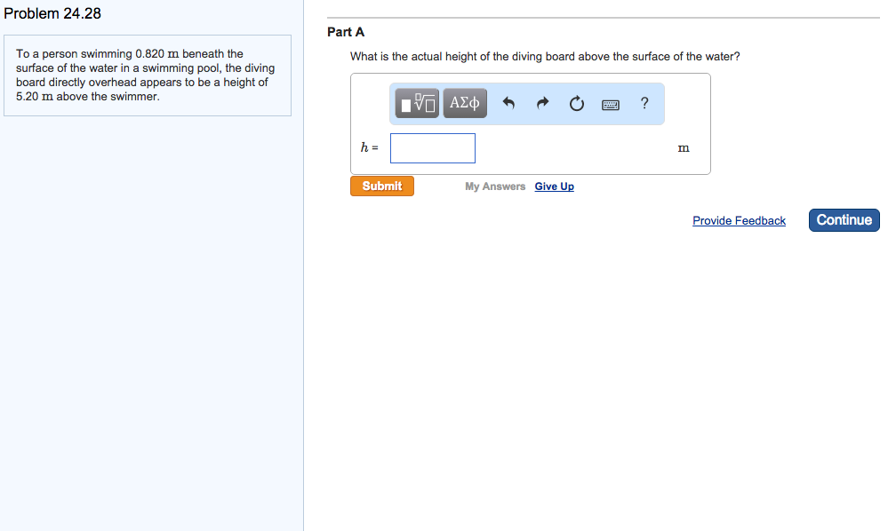 Pool Diving Math Problem Solved To a person swimming 0.820 m beneath the surface of | Chegg.com