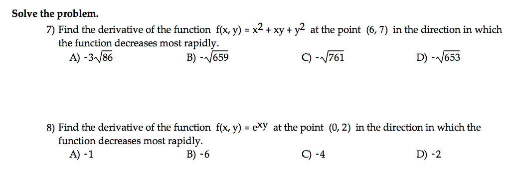 Solved Find the derivative of the function f(x, y) = x^2 + | Chegg.com