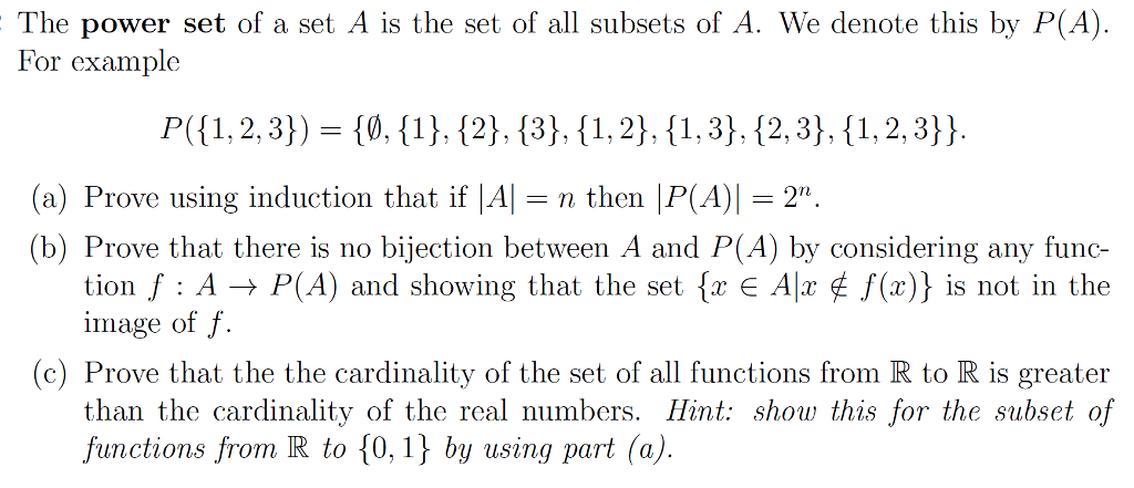 Solved The power set of a set A is the set of all subsets of | Chegg.com