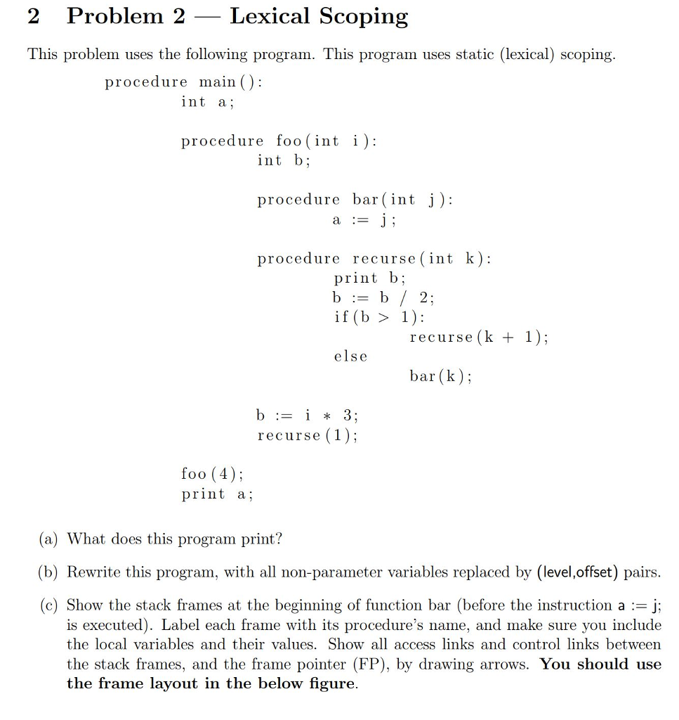 Solved 2 Problem 2- Lexical Scoping This problem uses the | Chegg.com