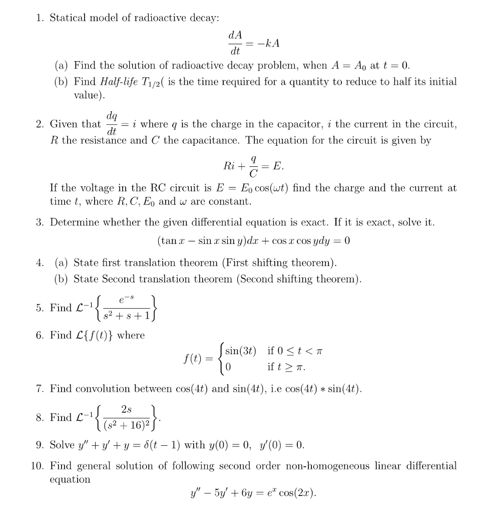 Solved Statical model of radioactive decay: dA/dt = -k A | Chegg.com