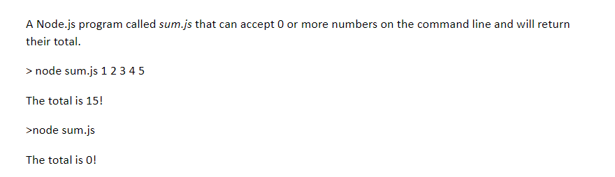 Solved A Node.js program called sum.js that can accept 0 or | Chegg.com