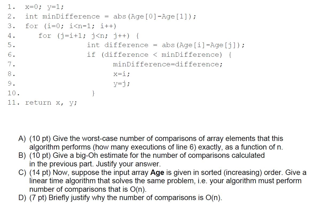 Solved Consider an array Age with n elements representing | Chegg.com