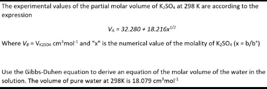 Solved The experimental values of the partial molar volume | Chegg.com