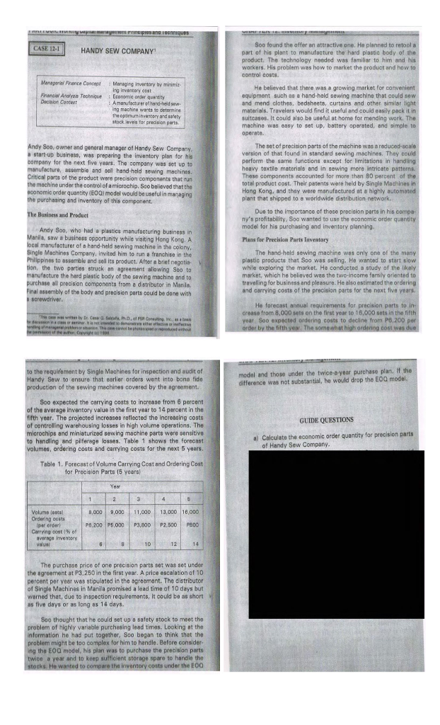 Solved CASE 121 HANDY SEW COMPANY Soo found the offer an