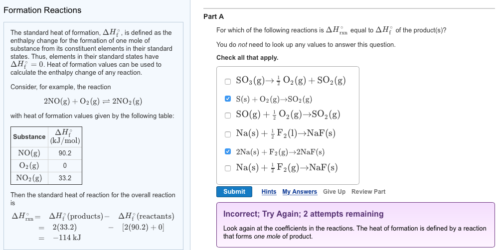 Solved The standard heat of formation, delta H degree _f, is