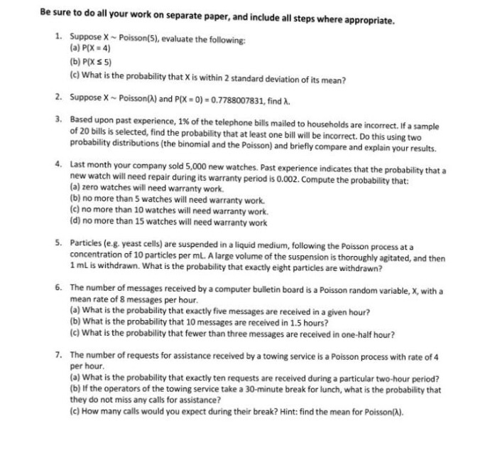 Solved Be sure to do all your work on separate paper, and | Chegg.com