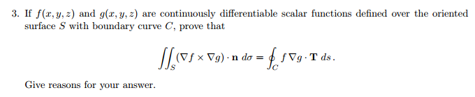 If f(x,y,z) and g(x, y, z) are continuously | Chegg.com