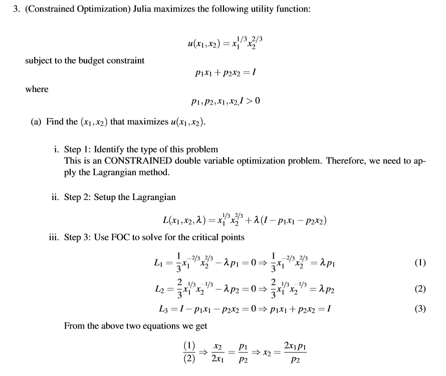 Solved 3. (Constrained Optimization) Julia Maximizes The | Chegg.com