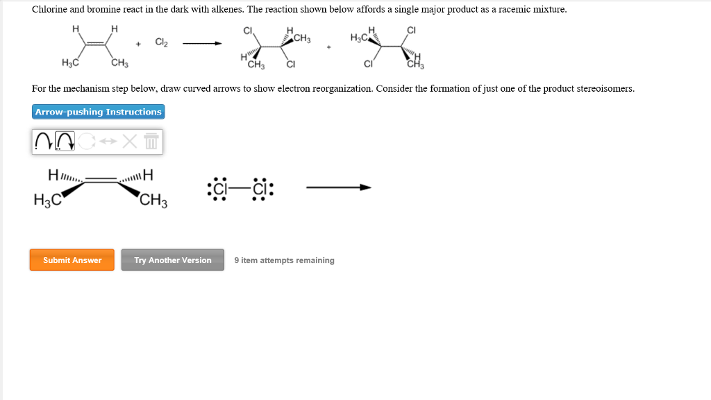 Solved Chlorine and bromine react in the dark with alkenes.