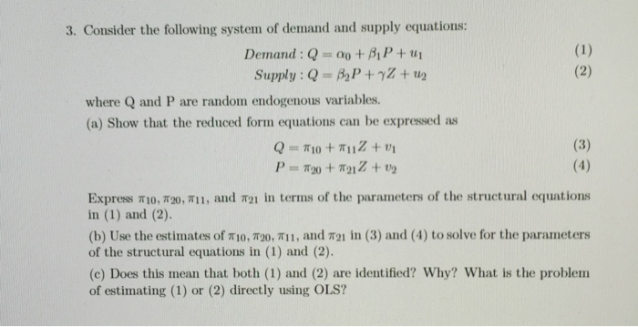 Solved Consider the following system of demand and supply | Chegg.com