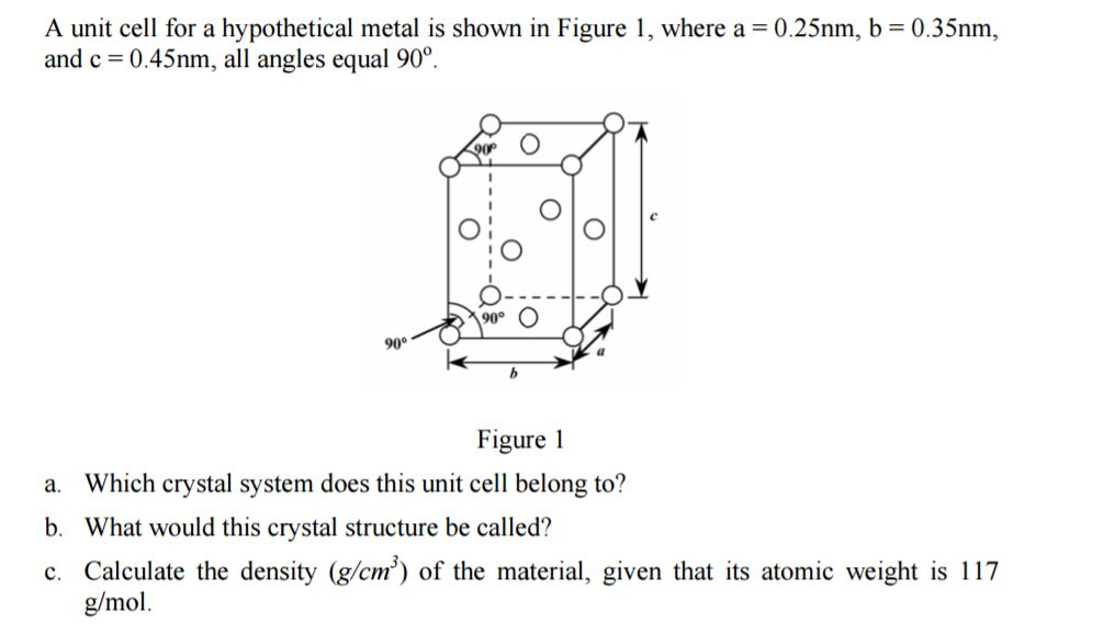 Solved A unit cell for a hypothetical metal is shown in | Chegg.com