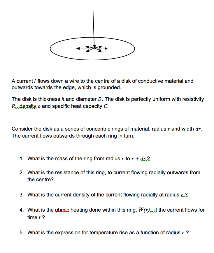 A current I flows down a wire to the centre of a disk | Chegg.com