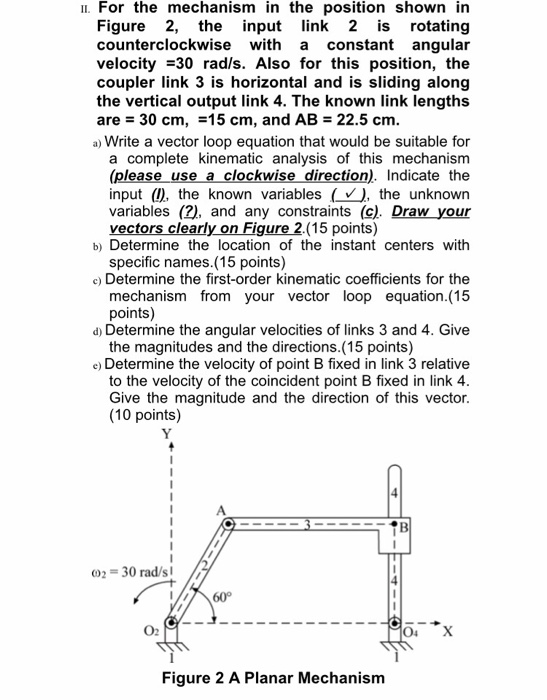 Solved For the mechanism in the position shown in Figure 2, | Chegg.com