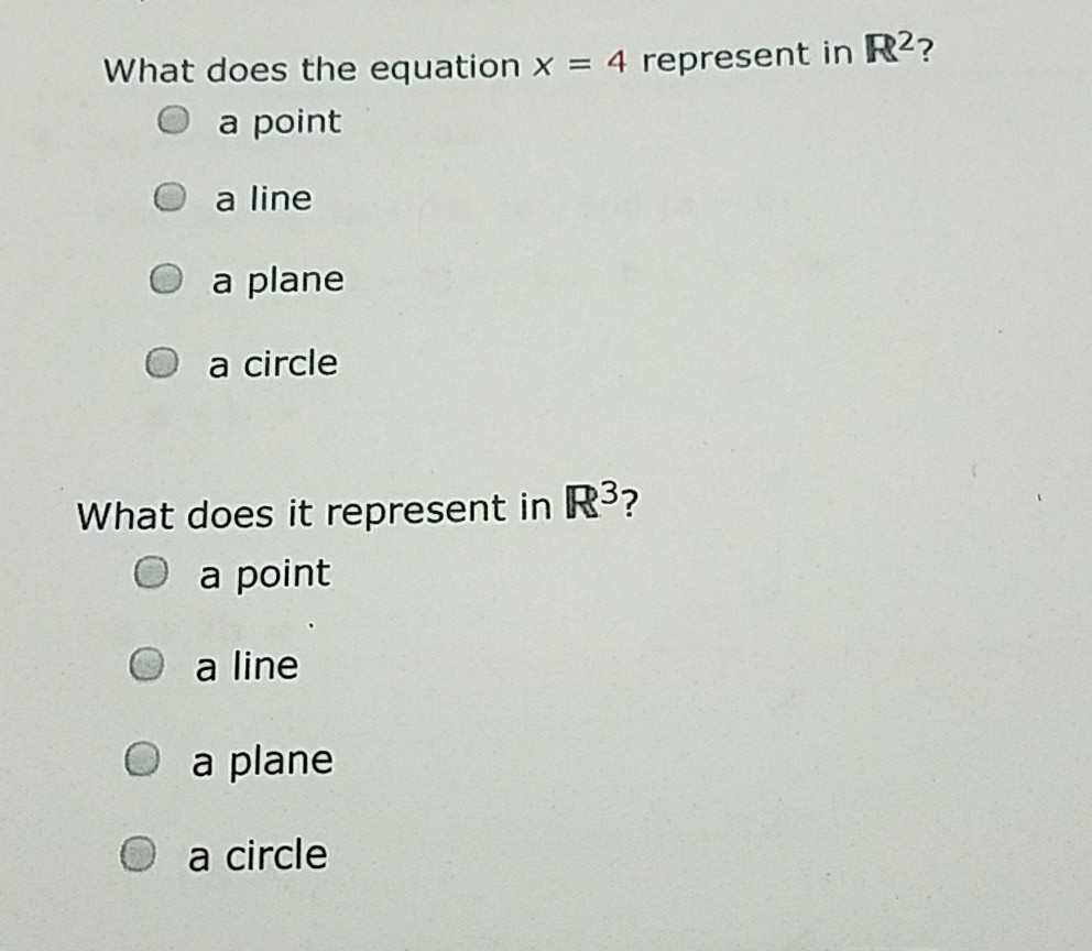 Solved What does the equation x = 4 represent in R^2? a | Chegg.com