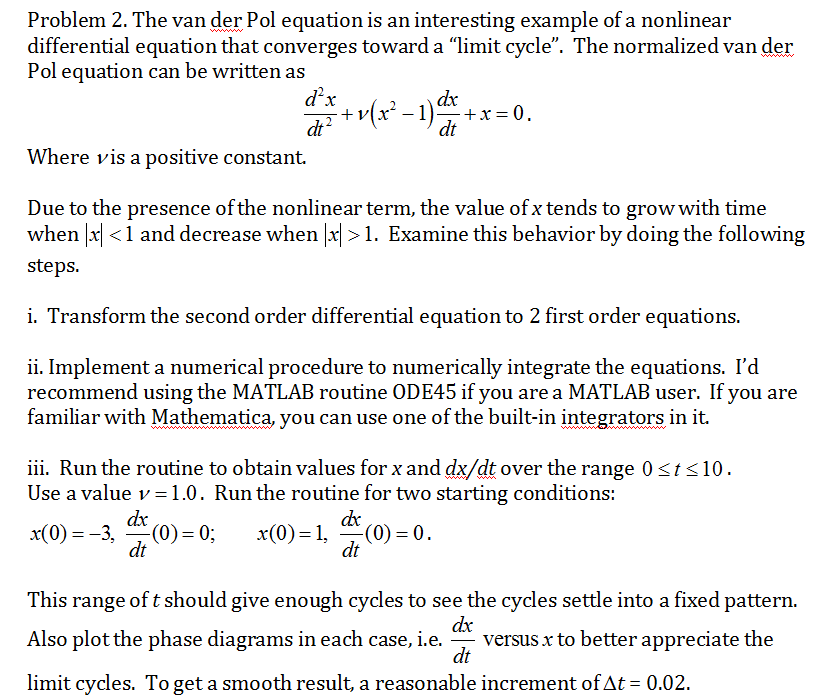 Solved The van der Pol equation is an interesting example of | Chegg.com