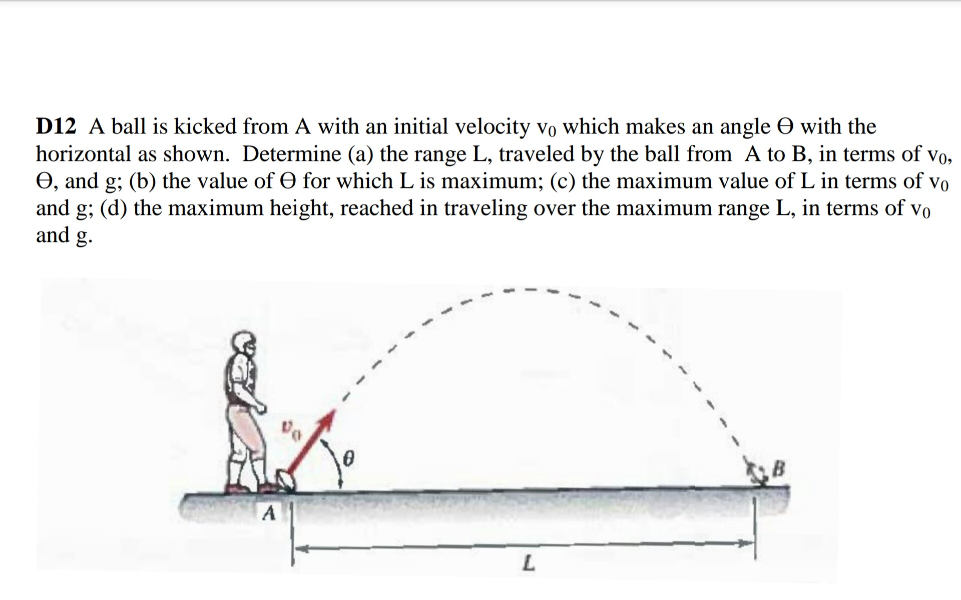 Solved D12 A ball is kicked from A with an initial velocity