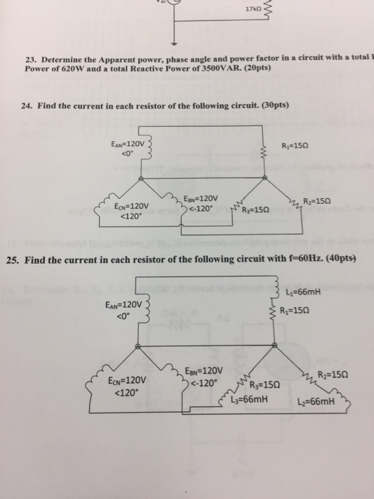 Solved Determine the Apparent power, phase angle and Power