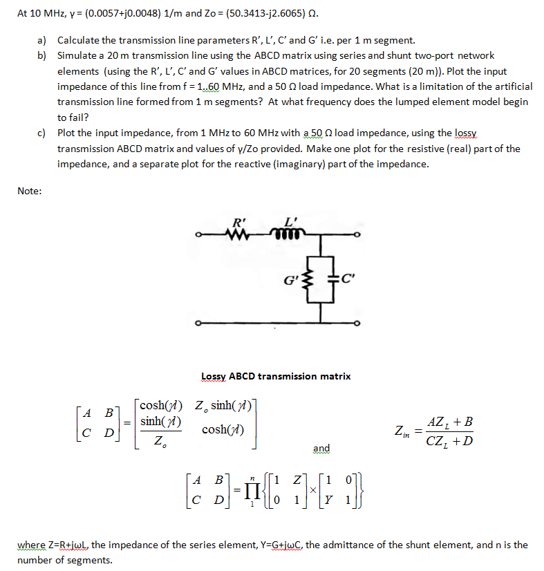 Calculate the transmission line parameters R', L', C' | Chegg.com