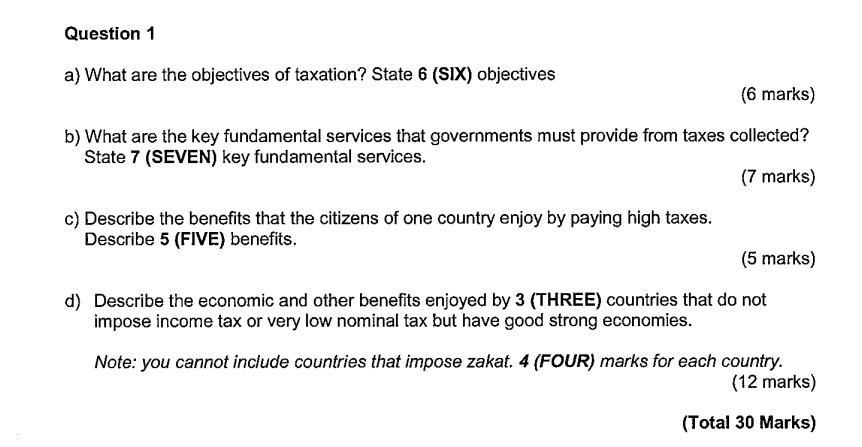 Solved Question 1 A What Are The Objectives Of Taxation Chegg