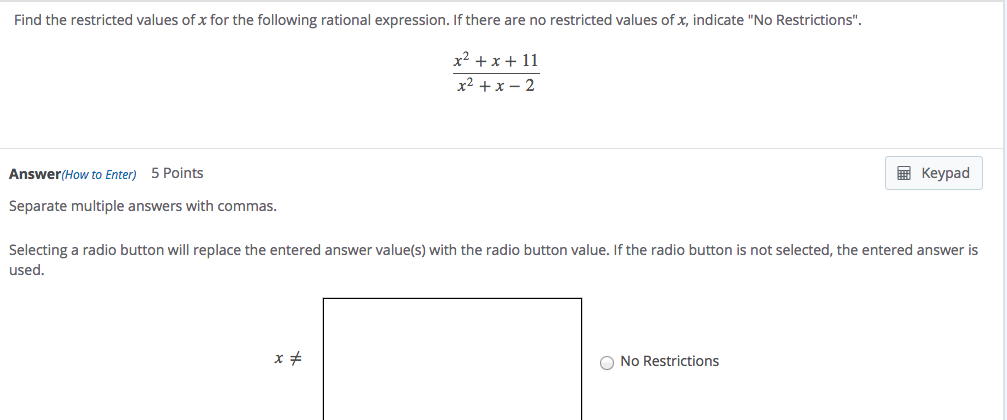 Solved Find the restricted values of x for the following | Chegg.com