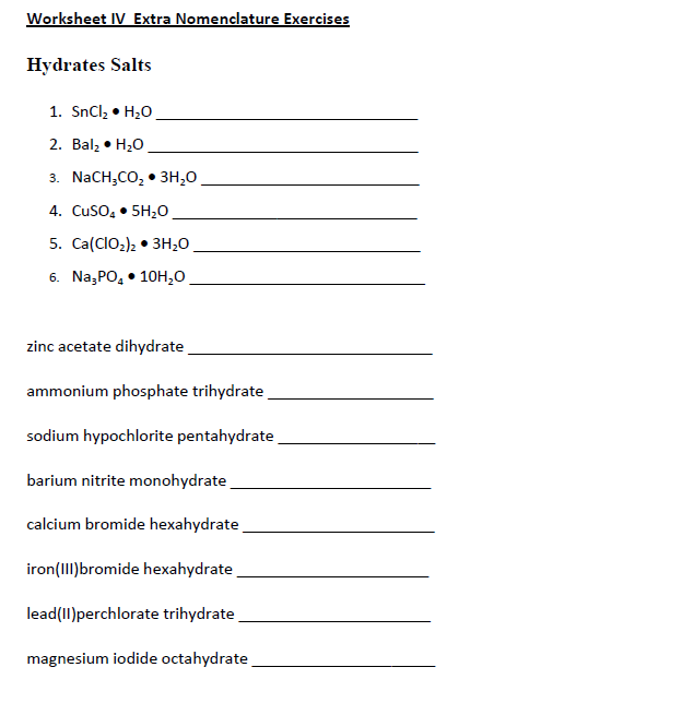 Solved Worksheet IV Extra Nomenclature Exercises Hydrates Chegg