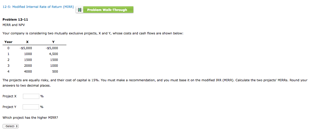 Solved 12-5: Modified Internal Rate Of Return (mirr) Problem 