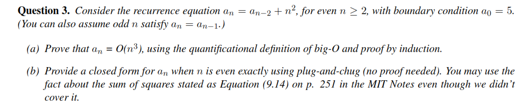 Question 3. Consider The Recurrence Equation An = | Chegg.com