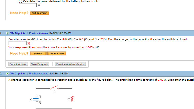 Solved C Calculate the power delivered by the battery to the | Chegg.com
