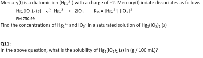 Solved Mercury(I) is a diatomic ion (Hg22) with a charge of | Chegg.com