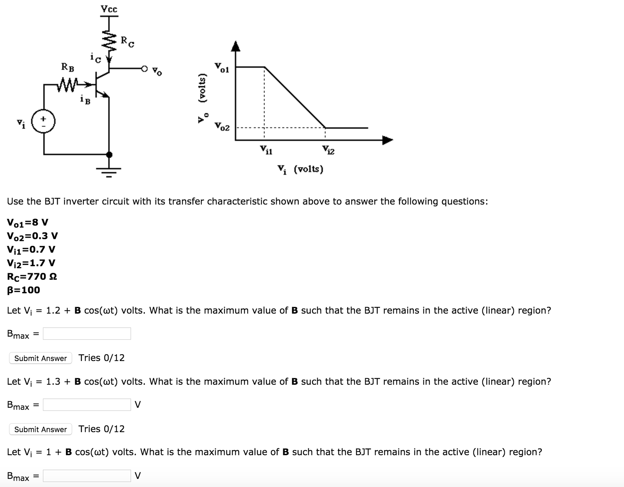Solved Use The BJT Inverter Circuit With Its Transfer | Chegg.com