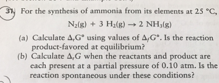 Solved For the synthesis of ammonia from its elements at 25 | Chegg.com