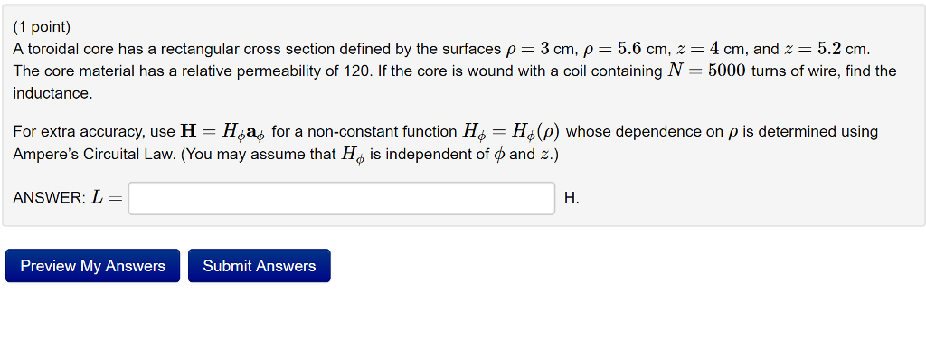 Solved A Toroidal Core Has A Rectangular Cross Section 1975