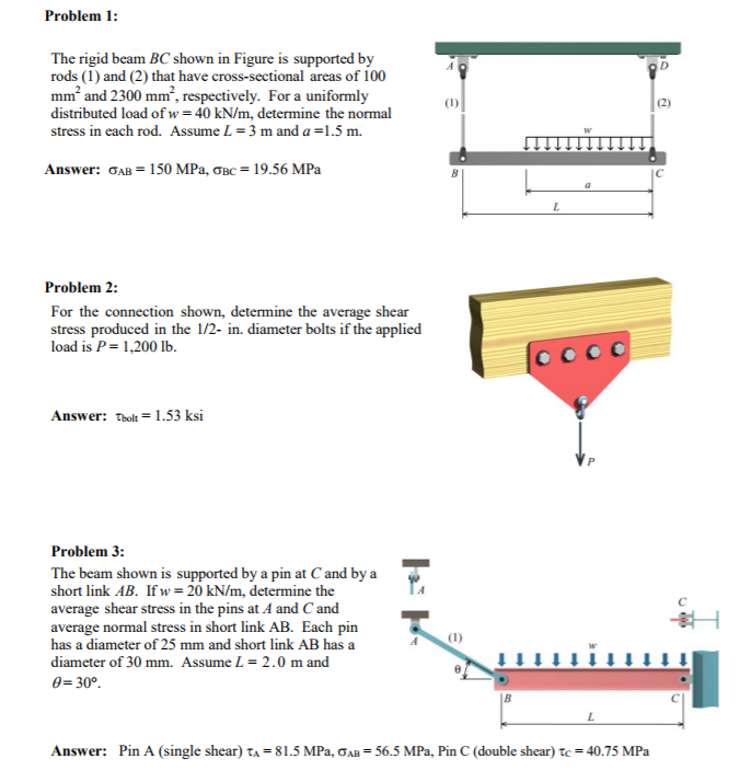 Solved The rigid beam BC shown in Figure is supported by | Chegg.com