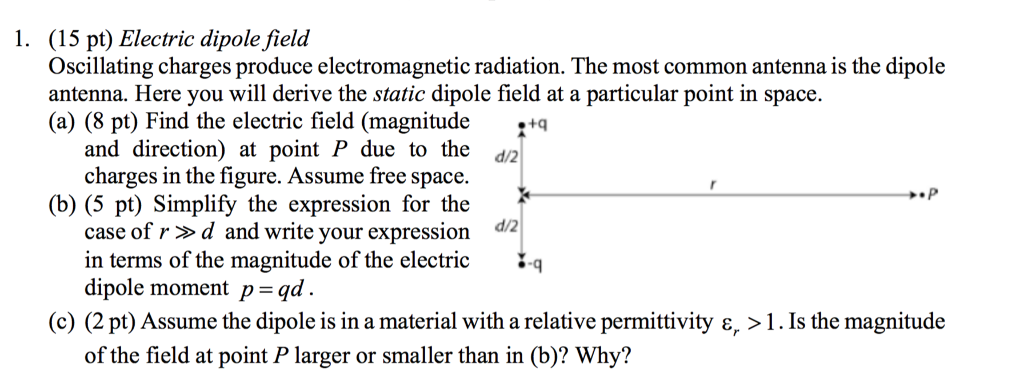 Solved 1. (15 pt) Electric dipole field Oscillating charges | Chegg.com