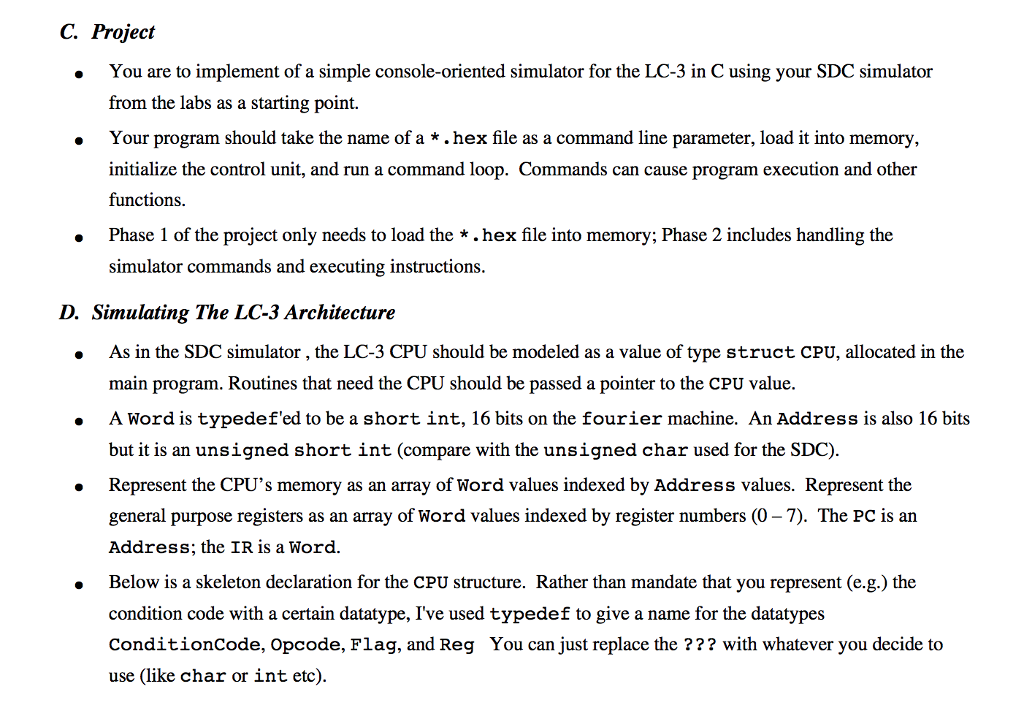C. Project You are to implement of a simple | Chegg.com