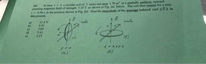 Solved At time t = 0 a circular coil of 3 turns and area | Chegg.com