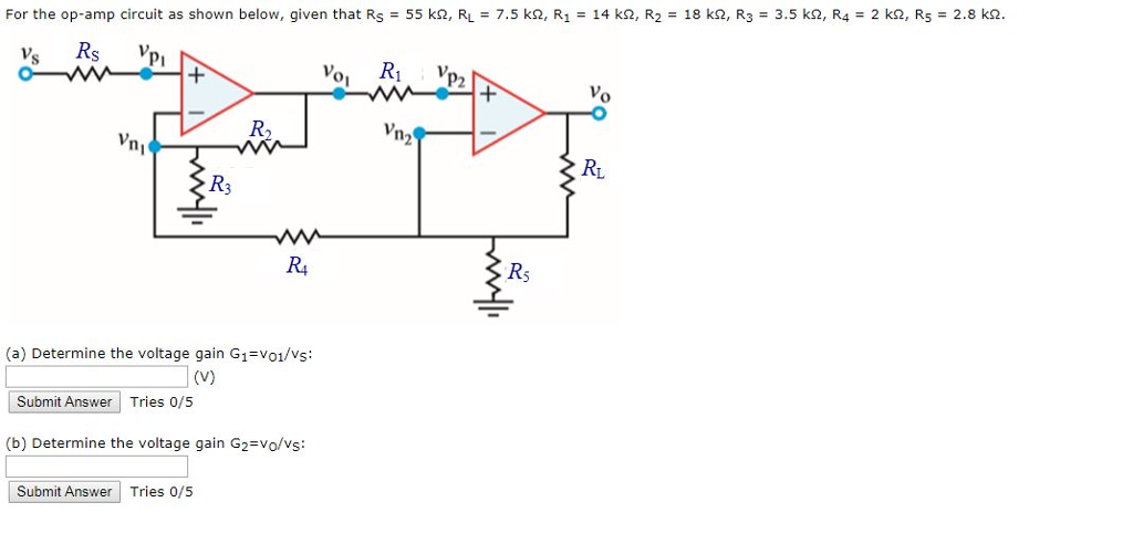 Solved For the op-amp circuit as shown below, given that RS | Chegg.com