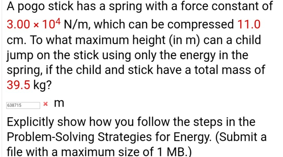 Solved A pogo stick has a spring with a force constant of
