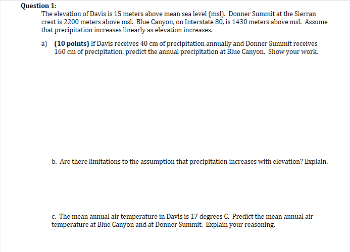 Solved The elevation of Davis is 15 meters above mean sea