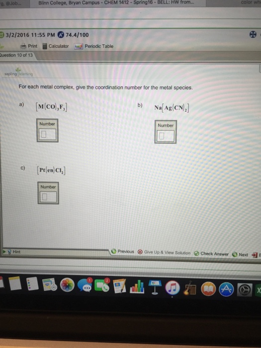 Solved For each metal complex, give the coordination number | Chegg.com