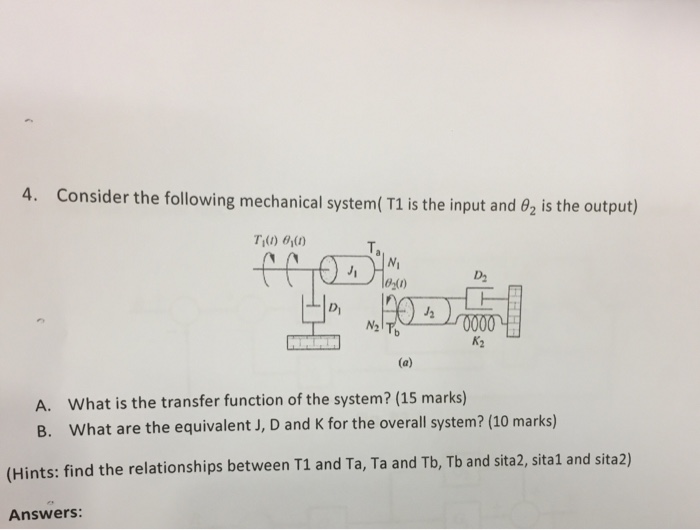 Solved Consider the following mechanical system (T1 is the | Chegg.com